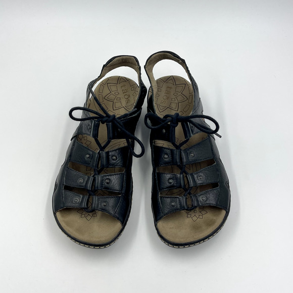 Taos Sandals Women 7 Black Ghilbert Leather Comfort Lace Up Outdoor Active Wedge - Picture 2 of 13